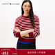 Tommy Hilfiger秋冬女裝純棉優(yōu)雅休閑通勤條紋慵懶風(fēng)圓領(lǐng)內搭打底衫針織衫