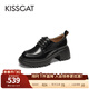 接吻貓KISSCAT【奧利奧】厚底增高樂(lè )福鞋新款真皮系帶小皮鞋學(xué)院風(fēng)單鞋 黑色 35