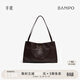 半坡飾族（bampo）女包新款手抓紋福瑞方方包 牛皮通勤單肩斜挎包氣托特包女士 紫薯墨