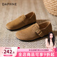 達芙妮真皮勃肯鞋女2026新款秋冬加絨保暖雪地靴一腳蹬平底外穿毛毛棉鞋 卡其色【舒適單里款】 39