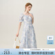 范思藍恩冰玫瑰 法式藍色碎花連衣裙女夏季溫柔風(fēng)裙子24FS12221 薄霧藍 L