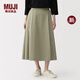 MUJI 女式高密度斜紋抽褶寬擺裙長(cháng)半身裙子女裝女款26年春季新品 米色 L （165/70A）