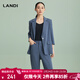 藍地（LANDI）商場(chǎng)同款新款短袖條紋西裝外套女系帶西服上衣 藍色 L