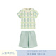 white wheat兒童2026夏季短褲涼感套裝純棉男女童格子兔子刺繡短袖 綠色 80 cm
