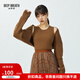 深呼吸DEEP BREATH女裝純羊毛豎坑條背心氛圍感針織開(kāi)衫套裝A301027 深卡其 M (3)