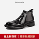 dreambox鈞博vibram意大利馬臀皮男靴手工固特異復古英倫切爾西靴 黑色 38
