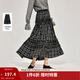 茵曼（INMAN）復古花邊拼接格紋半身裙2026春季女裝新款高腰顯瘦大擺長(cháng)裙 黑白格 S