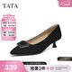 他她（TATA）棕色高跟鞋女貓跟單鞋女真皮春季新款工作鞋UMS02AQ5 黑色 35