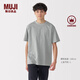 MUJI男式天竺編織圓領(lǐng)短袖T恤男士打底衫男款休閑上衣夏季男裝 灰色條紋 XL (180/104A)