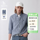 哈吉斯（HAZZYS）男裝 春季男襯衣棉麻千鳥(niǎo)格通勤長(cháng)袖襯衫男ASCZK1BAX72