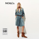 MO&Co.牛仔裙附腰帶2026春新品襯衫裙立體壓褶靛藍棉質(zhì)連衣裙MBF1DRS037 牛仔藍色 S /160