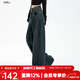 百圖betu女裝2025秋季新款牛仔闊腿褲腰頭拼接高腰顯瘦褲子女2508X04 深牛仔藍 M