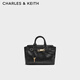 CHARLES&KEITH26春季新品鎖扣褶皺手提凱莉包斜挎包CK2-30271702 NOIR黑色 S