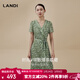 藍地（LANDI）[綠野仙蹤系列]元氣綠碎花V領(lǐng)短袖茶歇連衣裙女2025夏新品 淺綠色 L