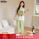 MsShe大碼女裝2025新款秋裝撞色拼接小羊松鼠印花睡衣家居服套裝 青檸色現貨 3XL