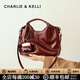 CHARLIE&KELLI CK品牌包包女款簡(jiǎn)約軟皮手提包2026新款女士戴妃包單肩斜挎包 葡萄酒紅【母親節生日520情人節禮物】