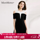 MeetMetro瑪依爾2025夏季撞色露肩T恤連衣裙女收腰短裙顯瘦小黑裙 黑色【現貨閃電發(fā)】 S