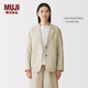 MUJI 女式 漢麻混 斜紋 西裝領(lǐng)夾克 外套 26年春季 女裝 BD127C6S 淺米色 S （155/80A）