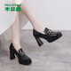 木林森（MULINSEN）單鞋女婚禮增高超高跟鞋女時(shí)尚馬銜扣粗跟鞋子女皮鞋