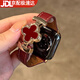 優(yōu)倫詩(shī)適用蘋(píng)果手表表帶新年紅apple iwatch s11/s10/s9/8四葉草磁吸小蠻腰真皮表帶s7/6/5/SE女士腕帶 【小蠻腰真皮-四葉草磁吸扣】安可拉紅-金扣紅花 42/45/46/49