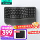 羅技（Logitech）Wave Keys人體工學(xué)鍵盤(pán) 無(wú)線(xiàn)藍牙鍵盤(pán)辦公平板ipad鍵盤(pán)Mac筆記本薄膜鍵盤(pán) 家用雙模帶掌托傾角支架 Wave Keys黑色(帶Bolt接收器)
