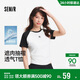 森馬（Semir）涼感T|短袖T恤女夏季撞色插肩袖褶皺刺繡小心機上衣101325100052