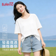 班尼路（Baleno）白色純色雪花棉短袖t恤女款夏季薄款微透百搭寬松半袖體恤上衣服