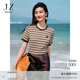 玖姿·安娜蔻【海鹽之夏】miu風(fēng)拼色條紋針織短袖T恤女2025夏季款 條咖啡 M