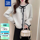 唐獅（TonLion）2025秋季女圓領(lǐng)撞色設計開(kāi)衫簡(jiǎn)約氣質(zhì)溫柔百搭淑女甜美毛衣