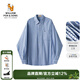 William fox&sons定制復古褶皺起泡工藝色紡條紋面料寬松小狐貍刺繡貼袋長(cháng)袖襯衫 藍色 XL /52