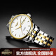 冠琴（GUANQIN）新款瑞士品質(zhì)男士手表全自動(dòng)機械表時(shí)尚雙日歷夜光防水皮帶男表 鋼帶間白面