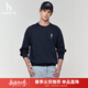 哈吉斯（HAZZYS）男裝 春秋款長(cháng)袖上衣PHIZ系列胸前圖案繡花簡(jiǎn)約圓領(lǐng)衛衣男 深藏青色DN M （170/92A 46）