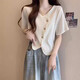 柯蘭娜2026夏季新款不規則正肩短袖t恤女襯衫微顯瘦遮肚小香風(fēng)上衣大碼 杏色 M 【85-100斤】