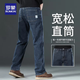 羅蒙牛仔褲男士春秋季新款寬松直筒褲男款長(cháng)褲子男褲 藍灰色常規 34