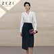 ZEZI彈力羊毛休閑半裙高腰顯瘦圍裹式半身裙不對稱(chēng)氣質(zhì)通勤裙新款 神秘黑 M （105-115斤）