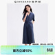 佐丹奴（Giordano）裙子女夏季純棉府綢通勤風(fēng)腰帶V字翻領(lǐng)連衣裙13465332