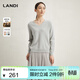 藍地（LANDI）[無(wú)縫一體成型]羊毛V領(lǐng)寬松針織衫女長(cháng)袖上衣秋冬新品 淺灰色 M