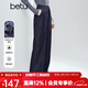 百圖（betu）女裝2025年冬季新款休閑褲抓絨仿牛仔撞色跡線(xiàn)松緊腰褲子2510X03 深牛仔藍 S