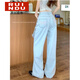 Rindu美式小個(gè)子白色刺繡闊腿牛仔褲女直筒高腰顯瘦休閑直筒拖地褲子女 淺藍色小個(gè)子款（145-155cm） XS