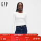 GAP女裝春款刺繡logo基本款針織長(cháng)袖休閑上衣美版801017 白色 S 美碼  M亞洲碼165/88A
