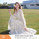 香影法式碎花v領(lǐng)長(cháng)袖連衣裙女2026春季新款溫柔收腰中長(cháng)款a字紗裙 鷺白 S