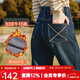 百圖betu女裝冬季新款牛仔褲加絨牛仔直筒褲顯瘦褲子女2411X03 牛仔色 L