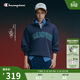 Champion【丁禹兮同款】冠軍半拉鏈翻領(lǐng)衛衣男潮上衣女 海軍藍拼淺麻灰 L