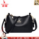 袋鼠卡拉2026品牌新款大容量百搭單肩斜挎包中老年包包女包軟皮媽媽包送禮 黑色（禮品袋+手包卡包）