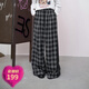 妖精的口袋格紋撞色寬松直筒褲子女2025年早秋新款慵懶顯瘦休閑褲 黑白格子色 L