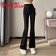 貓人（MiiOW）冰絲微喇褲女喇叭褲夏季薄款高腰馬蹄長(cháng)褲垂感顯高顯瘦魚(yú)尾褲彈力 9012A黑色（加長(cháng)款腿長(cháng)更適合） L （100-110斤）