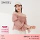 SNIDEL春夏甜美仙女一字領(lǐng)露肩薄紗褶皺藕節袖襯衫上衣SWFB234160 粉色 均碼 （F）