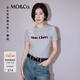 MO&Co.【秦嵐同款】短袖T恤25秋新品植絨印花正肩上衣MBE3TEET08新年紅 中花灰色 L /170