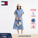 TOMMY JEANS【收腰顯瘦牛仔連衣裙】春夏女復古文藝風(fēng)寬松純棉襯衫長(cháng)裙 牛仔藍1A4 M (推薦:110-125斤)