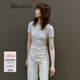 MO&Co.圓領(lǐng)短袖修身收腰短款露臍彈力T恤上衣時(shí)髦洋氣上裝女摩安珂 本白色 L 170